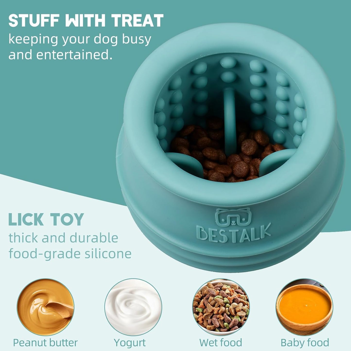 Dog Enrichment Treat Toy, Long-Lasting Wobbly Interactive Freeze Lick Toys for Dogs, Stuffable Puzzle Feeder Toy for Boredom, Silicone Treat Dispensing Chew Toy (Baby Blue,S)