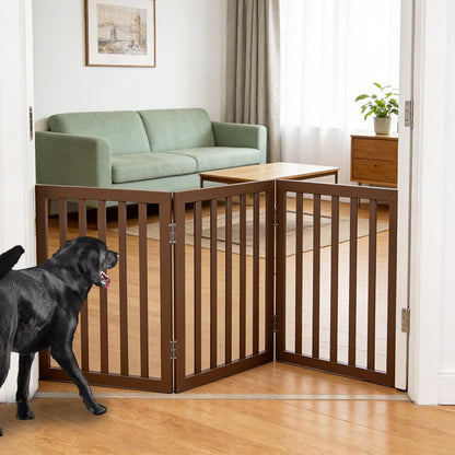 Dog Gate Indoor, Freestanding Dog Fence for The House, Doorways, Hallways,or Stairs,Pet Gate Foldable Wooden,Expandable 24" Height 3 Panels,White
