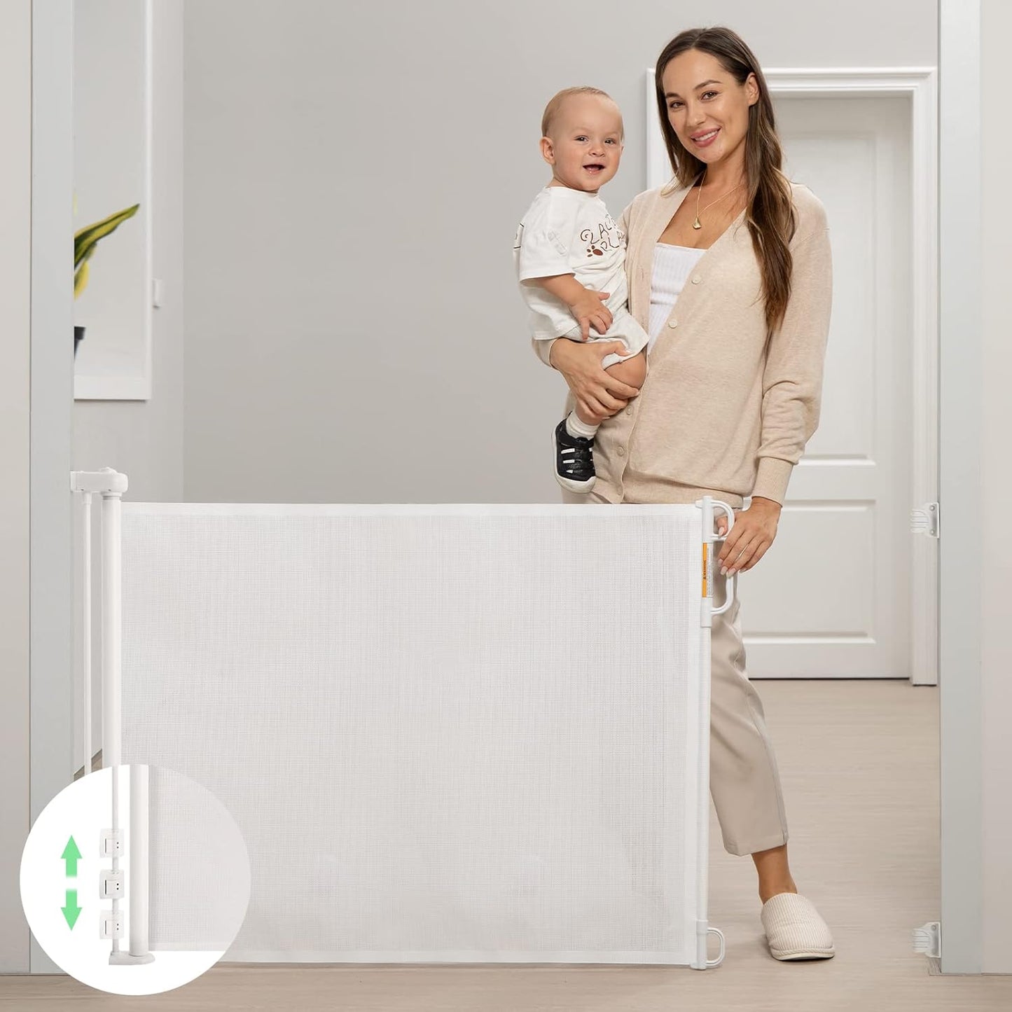 Momcozy Retractable Baby Gate, Mesh Baby Gate or Mesh Dog Gate, 33" Tall,Extends up to 71" Wide, Child Safety Gate for Doorways, Stairs, Hallways, Indoor/Outdoor