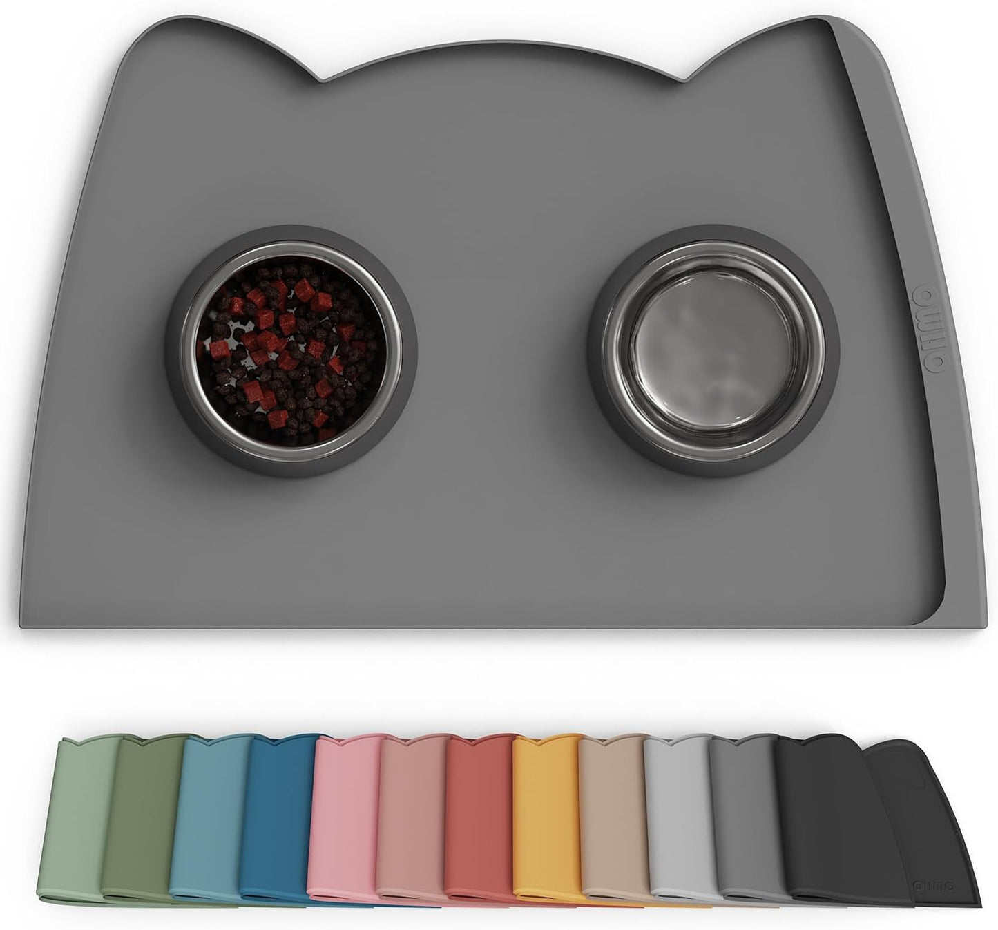 OHMO - Cat Food Mat, Silicone Pet Feeding Mat for Floor Non-Skid Waterproof Dog Water Bowl Tray, Easy to Clean Pet Placemat (Erythrinus, 18 * 9.8'')