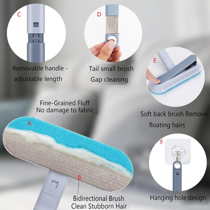 No Kneeling Pet Hair Remover – 4-in-1 Reusable Tool for Dog & Cat Hair, Standard Handle (17.7") for Furniture & Car Seats – Back-Saver, 1-Pack