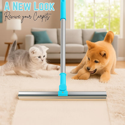 Carpet Rake for Pet Hair Removal Tool 5-in-1 Set Includes Retractable Carpet Rake, Grooming Brush, Hair Scraper, Hooks & Lint Removers for Carpets, Rugs, Furniture & Car Interiors