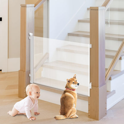 Retractable Baby Gate, Pet Gate for Stairs, Mesh Dog Gate for Doorways, Safety Locking Gates for Baby Indoor, Stair Gate for Outdoor, Hallways, Doorways (Black, 55 inch)
