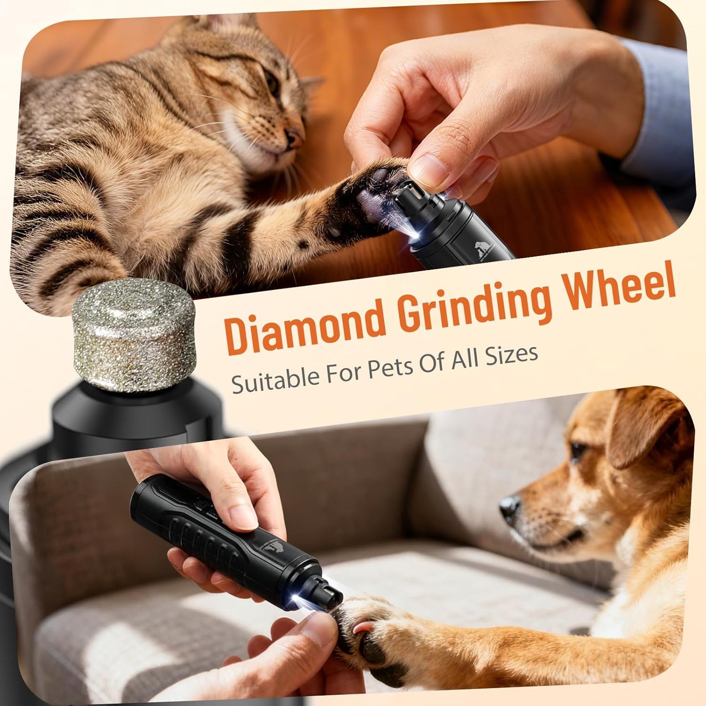 Electric Dog Nail Grinder: 5-Speed Quiet Dog Nail Trimmer with LED Light, Adjustable Safety Guard, Rechargeable Cordless Design for Small to Large Dogs & Cats(Black)