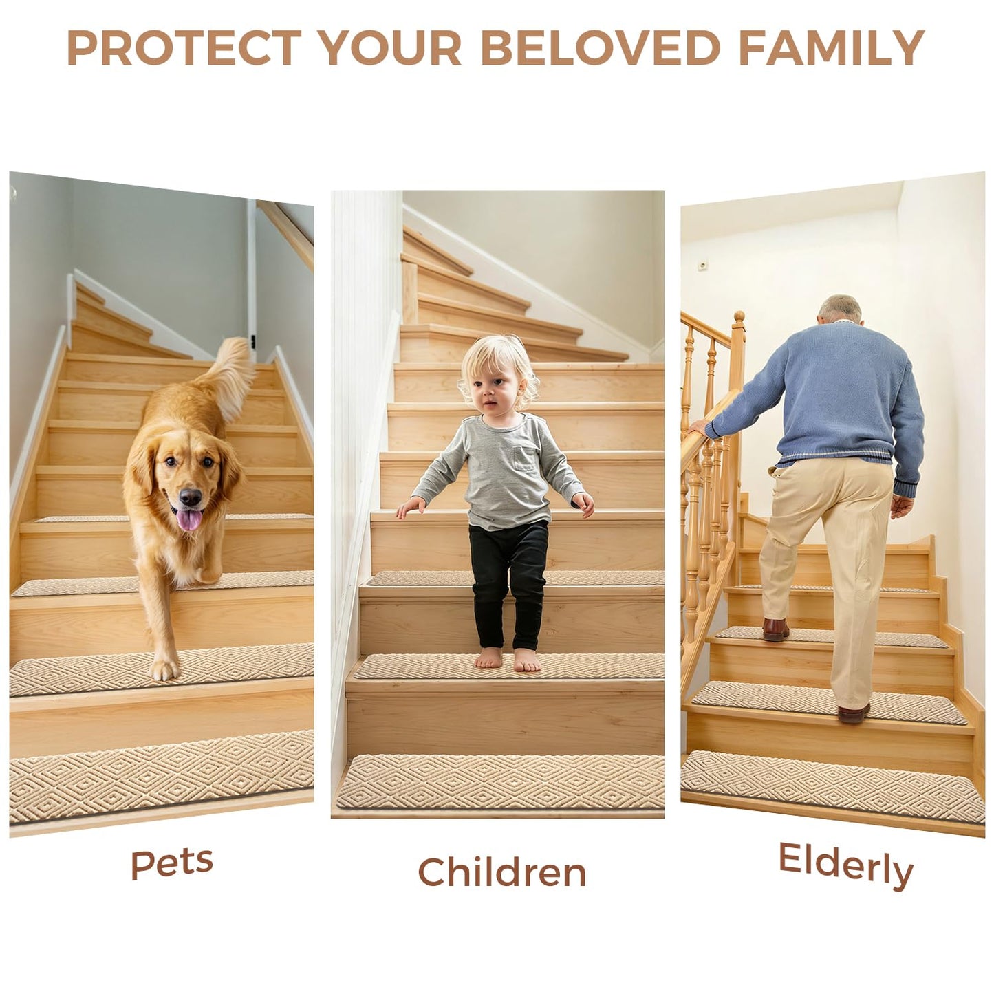 BAGAIL 15 Pack Non-Slip Stair Treads for Wooden Steps, 8"x30" Peel and Stick Carpet Stair Runners, Machine Washable Indoor Step Covers with No-Residue Adhesive for Dogs, Kids & Elderly - Dark Gray