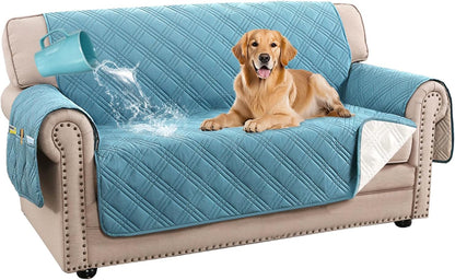H.VERSAILTEX 100% Waterproof Slipcovers for Couches and Sofas Modern Pet Couch Cover Thick Soft Furniture Protector with Elastic Straps(Sofa, Lily Pad/Beige)