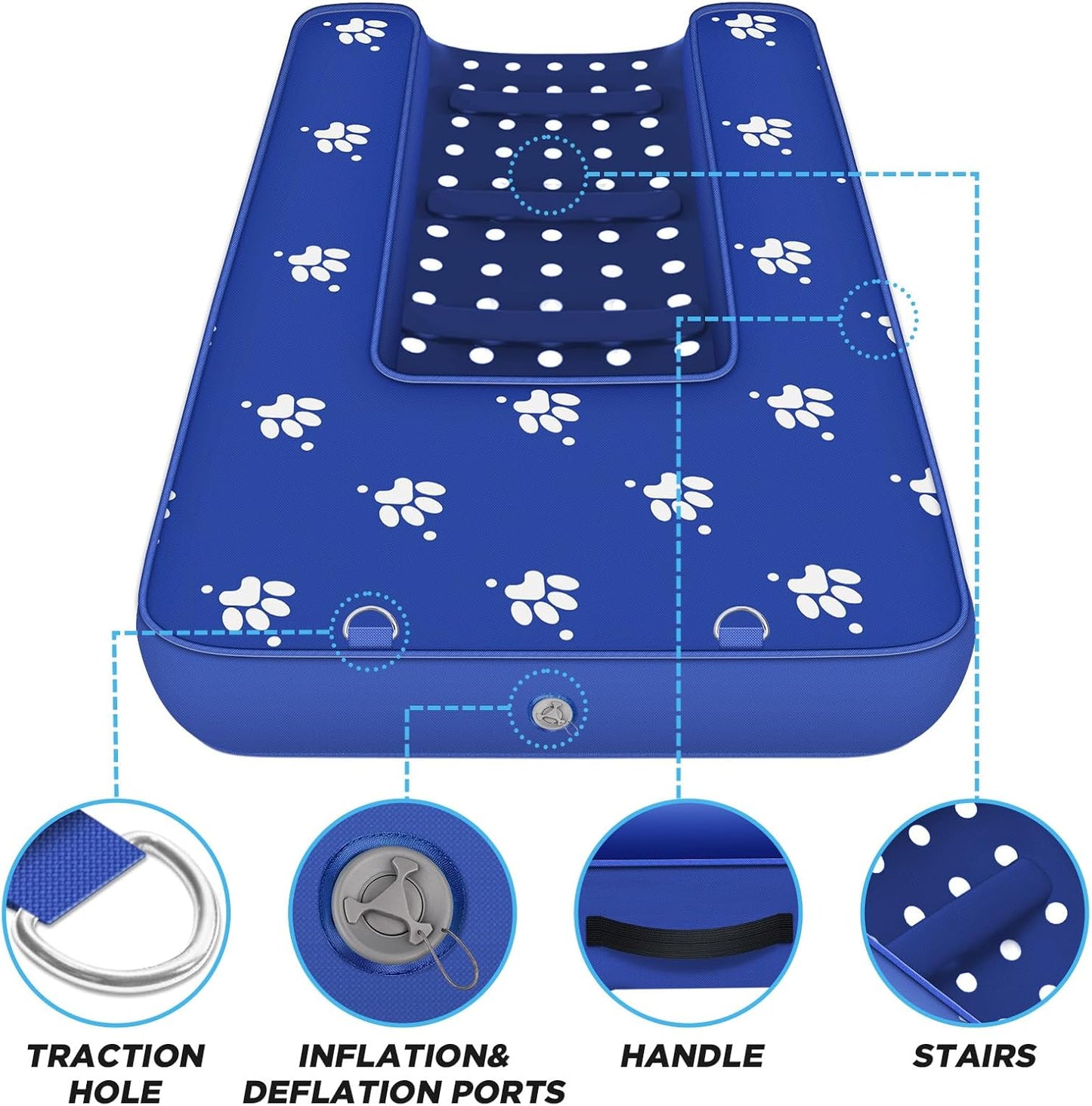 Inflatable Dock Platform, Medium Dog Boat Ramp Floating Non-Slip Oxford and PVC with Small Water Ramp for Dogs Pool, Dock, Lake with Traction Rope, Manual Air Pump (3.2ft x 2.2ft x 4in) M01