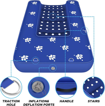 Inflatable Dock Platform, Medium Dog Boat Ramp Floating Non-Slip Oxford and PVC with Small Water Ramp for Dogs Pool, Dock, Lake with Traction Rope, Manual Air Pump (3.2ft x 2.2ft x 4in) M01