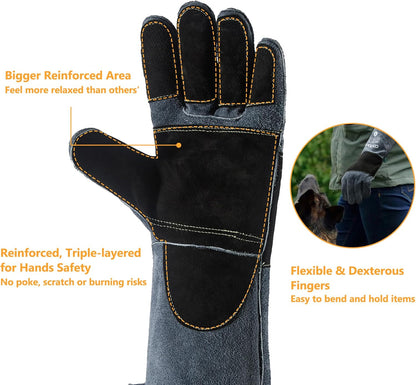 COOLJOB Bite Proof Animal Handling Gloves, Cowhide Leather with Kevlar Stitching for Cat Grooming, Dog Training, 16/22”