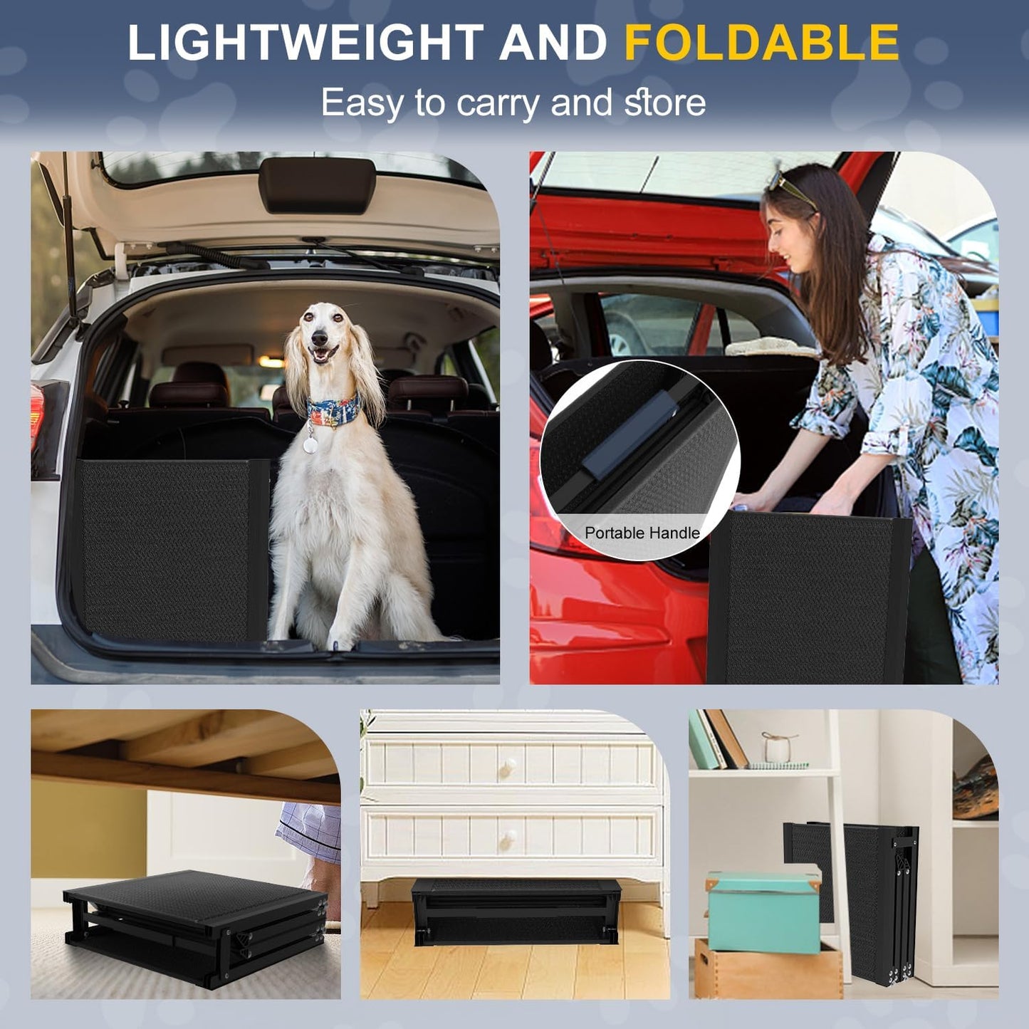 Dog Car Ramp for Large Dogs, Foldable Dog Steps Aluminum Dog Ramps, Dog Stairs with Nonslip Surface for High Beds, Trucks, Cars and SUV, Supports up to 240 lbs (67'' L x 17'' W)