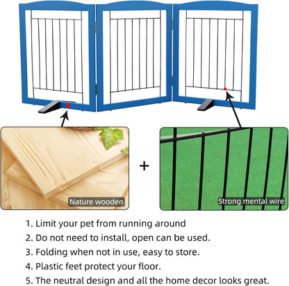 ZJSF Freestanding Dog Fence Indoor, Foldable Dog Gate for Doorways, Stairs or Hallways, Sturdy Wood Extra Wide Pet Gate with Support Feet for The House, White, 24 "Height-3 Panels