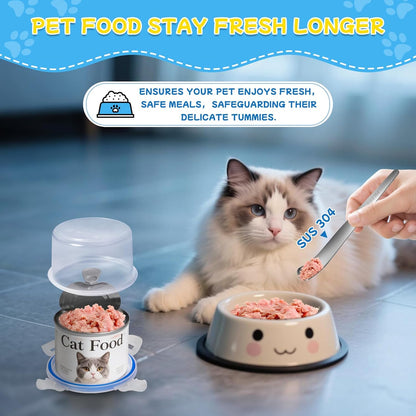 Canned Cat Food Storage Lids,Reusable Airtight Can Cover Pet Food Sealer - Keeps Dog Food Storage Container Food Fresh, Cat Food Container Eliminates Odor, Easy To Use With SUS 304 Spoon,Can Opener