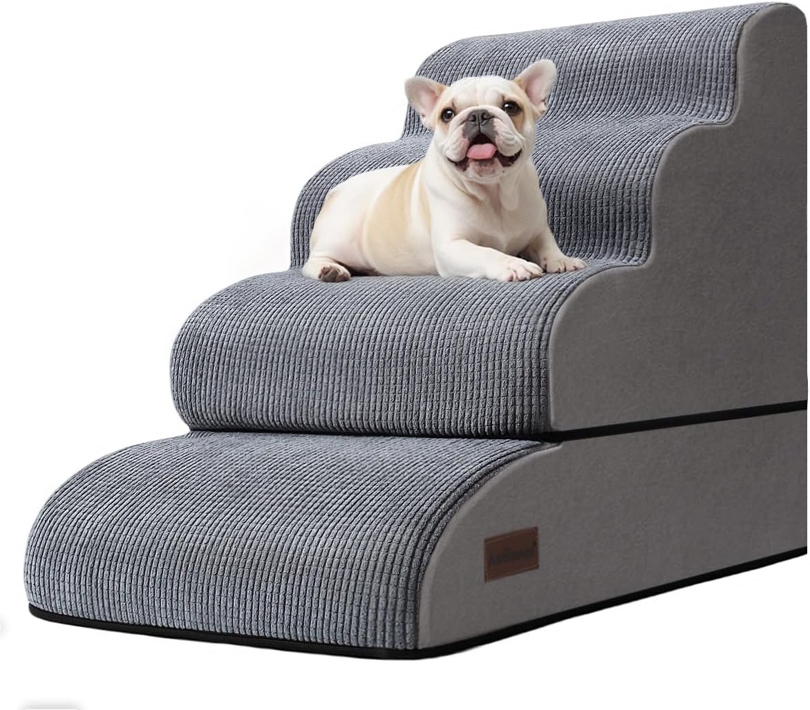 Aodisman 3-Step Dog Ramp and Stairs for Sofa and Chair - Non-Slip Sturdy Pet Steps for Small Dogs and Cats,15.7" H,Grey