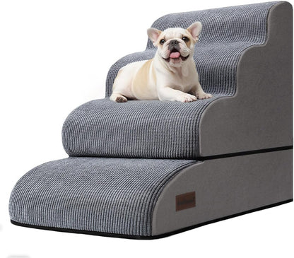 Aodisman 3-Step Dog Ramp and Stairs for Sofa and Chair - Non-Slip Sturdy Pet Steps for Small Dogs and Cats,15.7" H,Grey