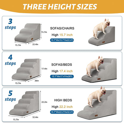 Aodisman 3-Step Dog Ramp and Stairs for Sofa and Chair - Non-Slip Sturdy Pet Steps for Small Dogs and Cats,15.7" H,Grey