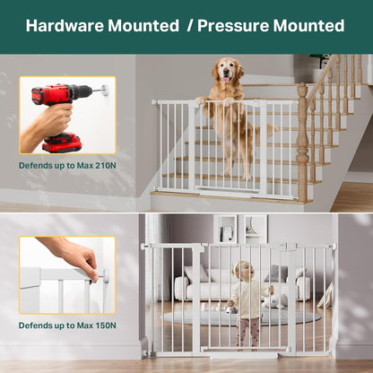 Cumbor 36.6-64" Extra Wide Baby Gate for Stairs, Dog Gates for Doorways, Auto-Close Pet Gate Indoor, Pressure Mounted Walk Through Safety Child Gate for Kids Toddler, Tall Pet Puppy Fence Gate, Brown