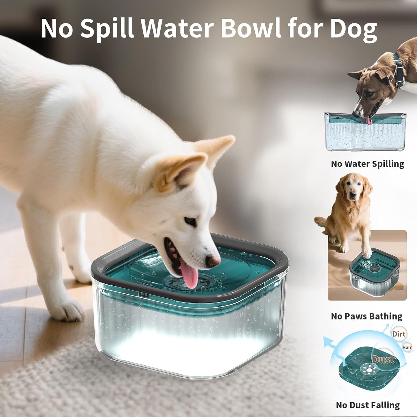 3L Dog Water Bowl No Spill 101oz Large Capacity Spill Proof Slow Drinking Water Feeder No Splash Pet Water Bowl Vehicle Carried Travel Dog Bowl for Sloppy Messy Drinkers Cats(Purple)