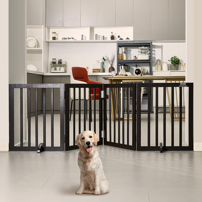 VEVOR Freestanding Pet Gate, Wooden 24" H x 80" W, 4-Panel Foldable Gate for Wide & Narrow Passageways, Expandable Dog Barrier with Silent Foot Support, White