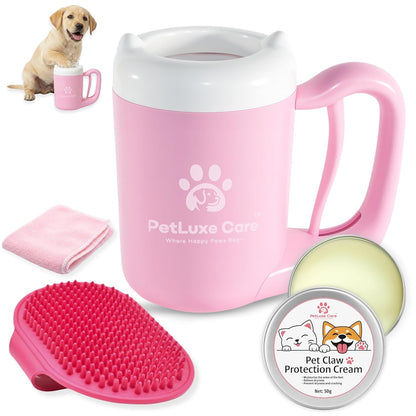 Dog Paw Washer Kit - Includes Paw Cleaner Cup, Towel, Pet Bath Brush & Moisturizing Balm - Dog Foot Washer for Muddy Paws, ideal for Small & Medium Dogs (Blue, Small)