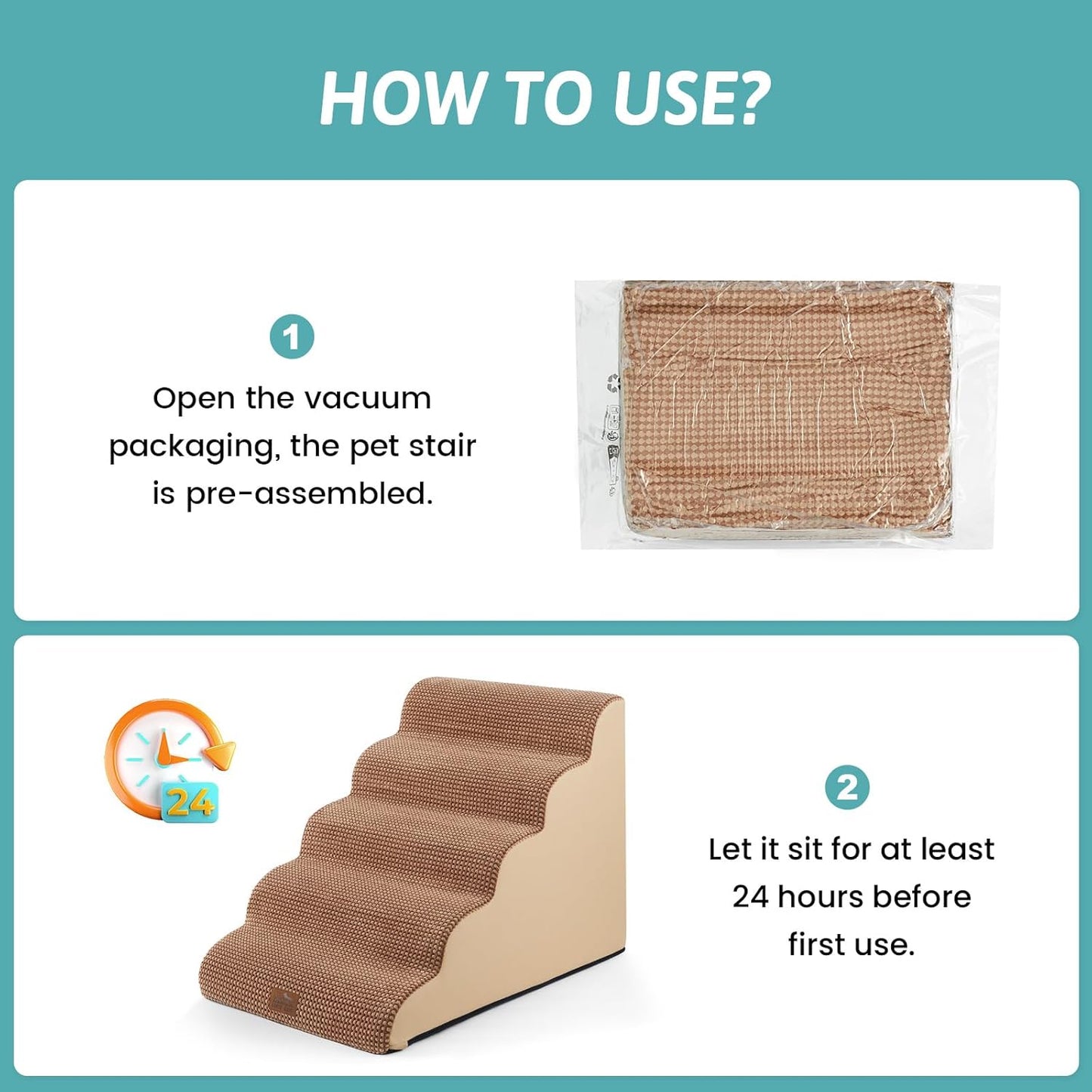 COZY KISS Extra Wide Dog Stairs with Tunnel, Foam Detachable Large Dog Step for Small Pet, Puppy or Cats, Medium Pet Ramp for High Bed, Couch, Sofa or Car, 19.7x33x22.4 inch, 5 Step, Beige
