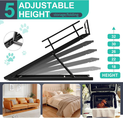 Dog Ramp for Couch, 5-Level Adjustable Wooden Pet Ramp for Bed & SUV, Adjustable Height 15.7"-23.6",Folding Non Slip Dog Ramps for Small Large Senior Dogs & Cats - Furniture Quality