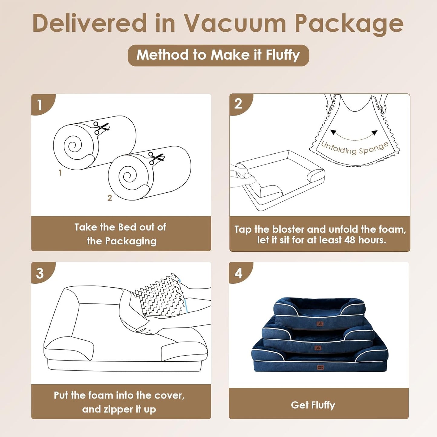 EHEYCIGA Orthopedic Dog Beds for Extra Large Dogs 44x32Inch, Waterproof Memory Foam XL Pet Bed with Sides, Non-Slip and Egg-Crate Foam Big Dog Couch Bed with Washable Removable Cover, Grey