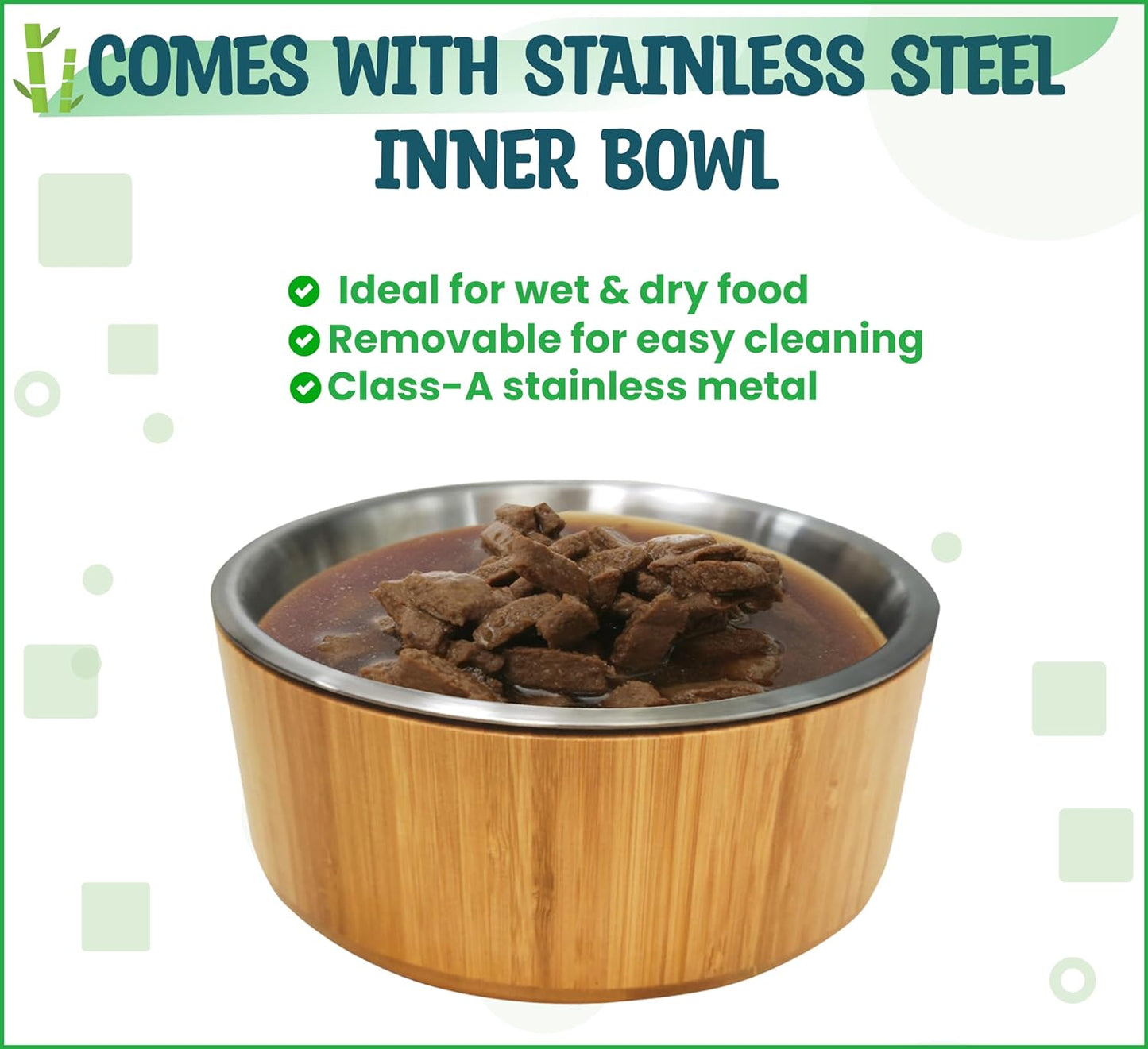 Elevated Slow Feeder Dog Bowls Large Breed - (12-inch-high) - Raised Bowl with Anti-Choking Insert - Stainless Metal and Bamboo