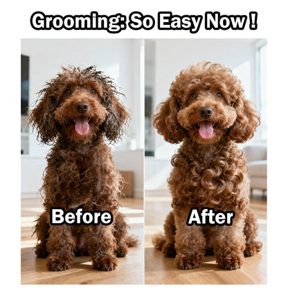 Slicker Brush for Dogs (Goldendoodles, Poodles) - Detangle, Fluff & Style Like a Pro | with Combs and Dog Bath Brush (4PCS, Wooden, Large)