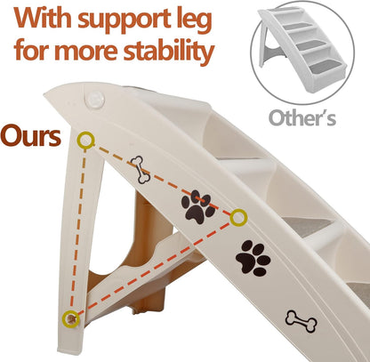 LEMY Non-Slip Foldable Steps Stairs for Dogs and Cats, 4-Step Portable Indoor Outdoor Pet Steps Ramp for Bed, Couch, Car, Tan