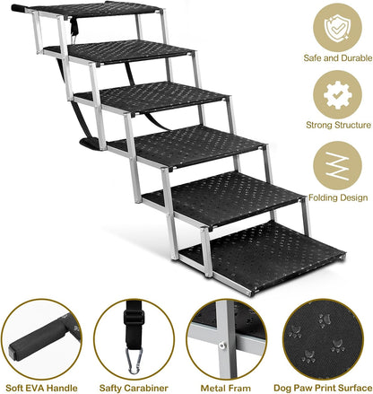 Dog Stairs for Car - Foldable Dog Ramps for Large Dogs with Non Slip Surface, Portable Dog Steps for Cars and SUV, Truck, Support Up to 200 Lbs
