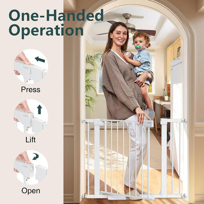 Cumbor 36.6-64" Extra Wide Baby Gate for Stairs, Dog Gates for Doorways, Auto-Close Pet Gate Indoor, Pressure Mounted Walk Through Safety Child Gate for Kids Toddler, Tall Pet Puppy Fence Gate, Brown