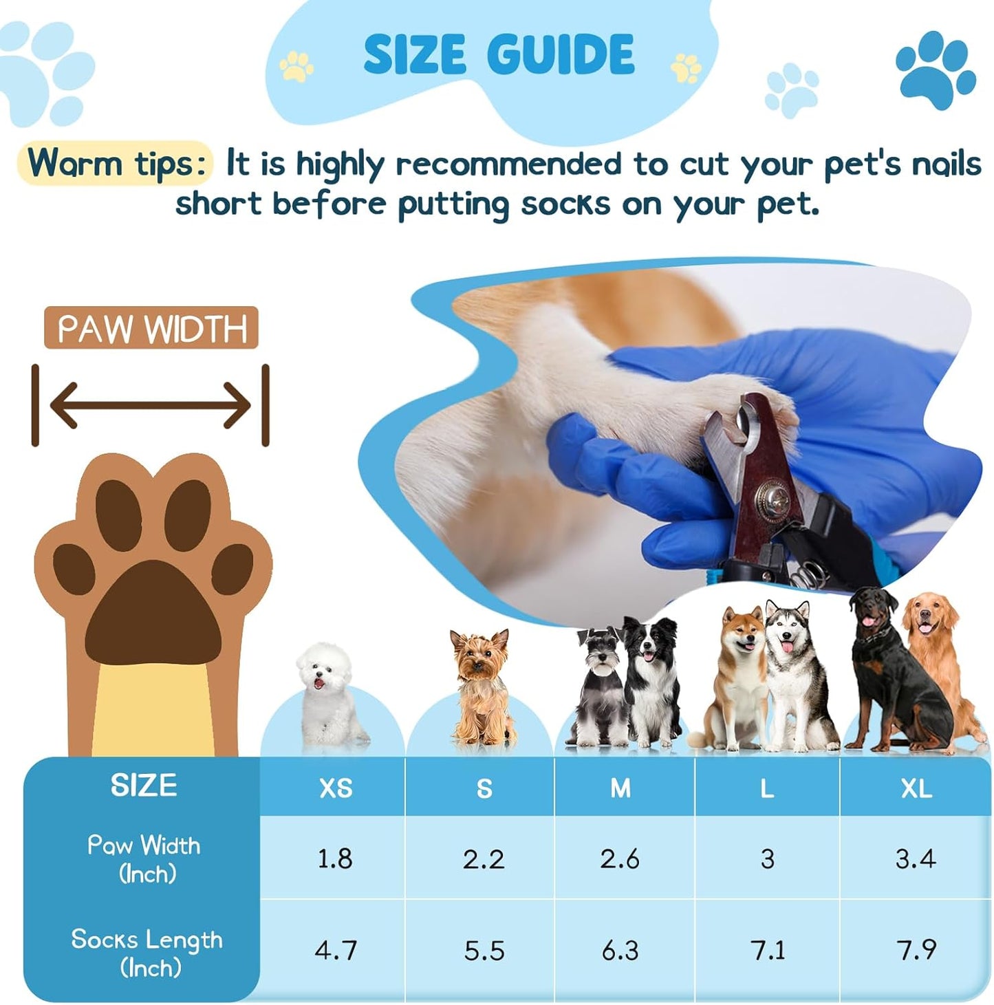 Dog Socks to Prevent Licking Paws, Anti Slip Dog Boots & Paw Protectors for Hardwood Floors, Toe Grips for Small Medium Large Senior Dogs, Dog Shoes for Hot/Cold Pavement(Blue Bone,L)