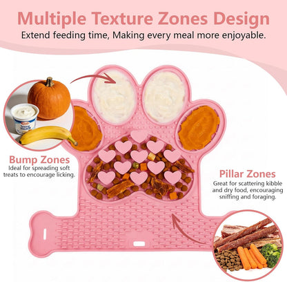 Dog Lick Mat with Suction Cups, Slow Feeder & Enrichment Mat for Dogs & Cats, Silicone Feeding Mat for Wet & Dry Food, Anxiety Relief, Mess-Free Foldable Pocket Design, Pink