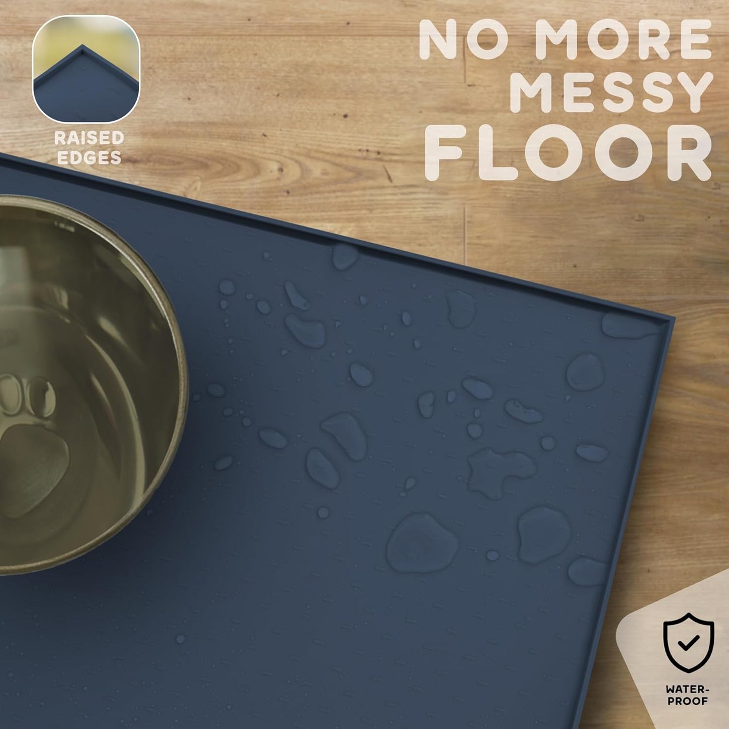 Dog Food Mat - Raised Edges Dogs Mat for Food and Water Prevent Spill, Waterproof Cat Food Mats Protect Floors, Easy Clean Dog Bowl Mats for Food and Water, Silicone Pet Feeding Placemats