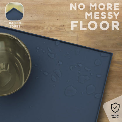 Dog Food Mat - Raised Edges Dogs Mat for Food and Water Prevent Spill, Waterproof Cat Food Mats Protect Floors, Easy Clean Dog Bowl Mats for Food and Water, Silicone Pet Feeding Placemats
