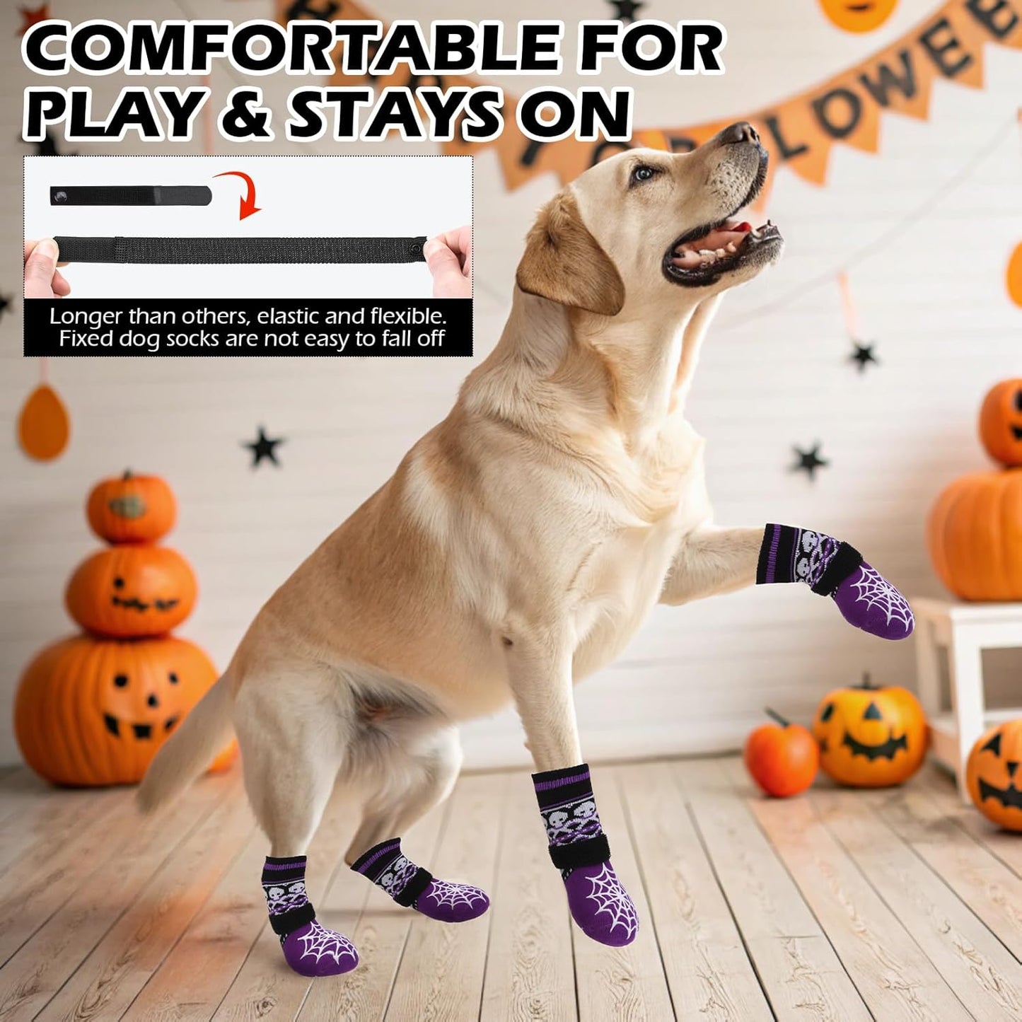 EXPAWLORER 6Pcs Anti-Slip Dog Socks to Prevent Licking Paws,Dog Shoes for Hot Pavement,Dog Booties Traction Control on Hardwood Floor,Boots & Paw Protectors, for Puppy Small Medium Large Senior Dogs
