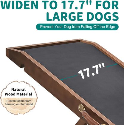 Dog Ramp for Bed, Adjustable Pet Ramps for Dog to Get on Bed, Non-Slip Rubber Surface - Folding Wooden Dog Ramp for Small/Large/Old Dogs, Adjustable up to 27.5 inch High Beds, Safety Railings