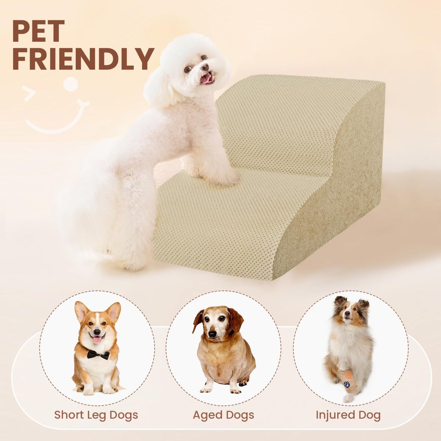 Dog Stairs for Small Dogs, 3 Tiers High Density Foam Dog Ramp, Extra Wide Non-Slip Pet Steps for High Beds Or Couch, Soft Foam Doggie Ladder for Dogs Injured, Older Pets, Small Cats