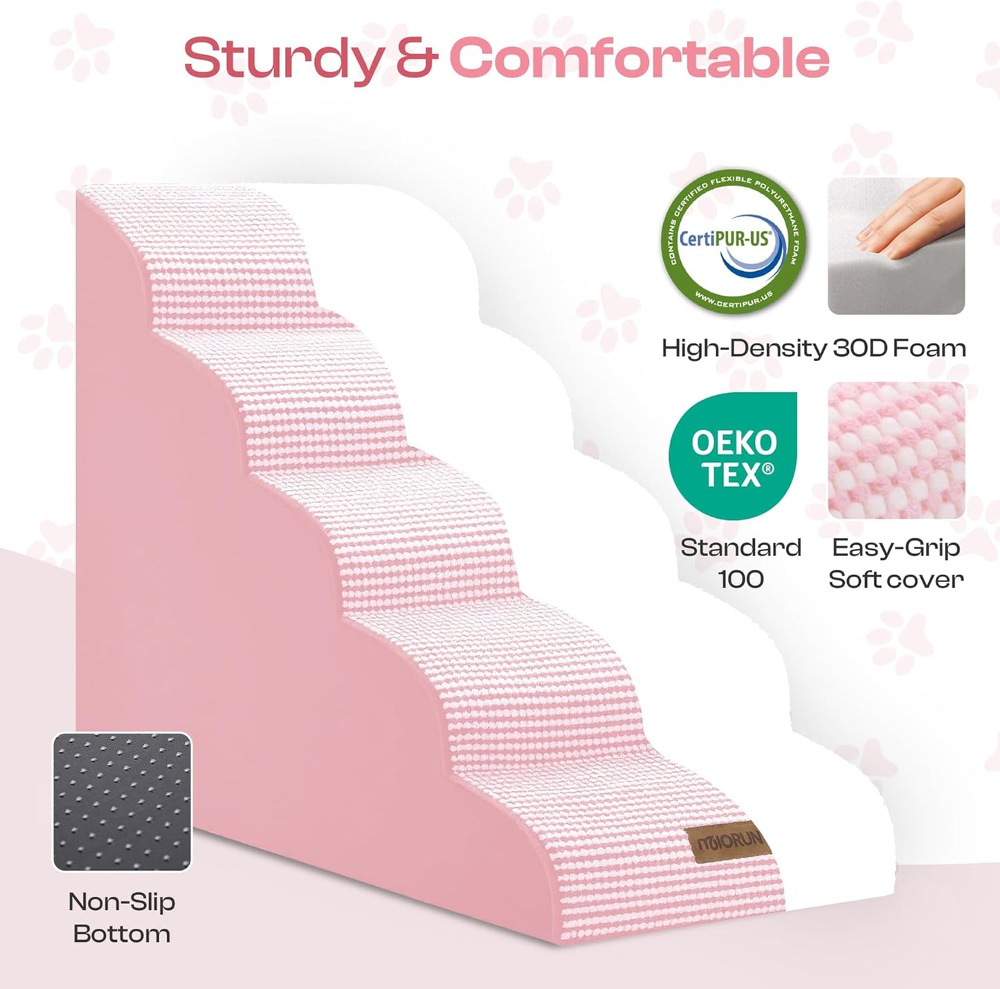 Dog Stairs for High Beds Up to 30", Extra-Tall 5-Step Dog Steps for Bed, 24.5" Tall Foam Pet Stairs for Small & Medium Dogs, Gentle Slope Cat Ramp for Bed with Washable Cover