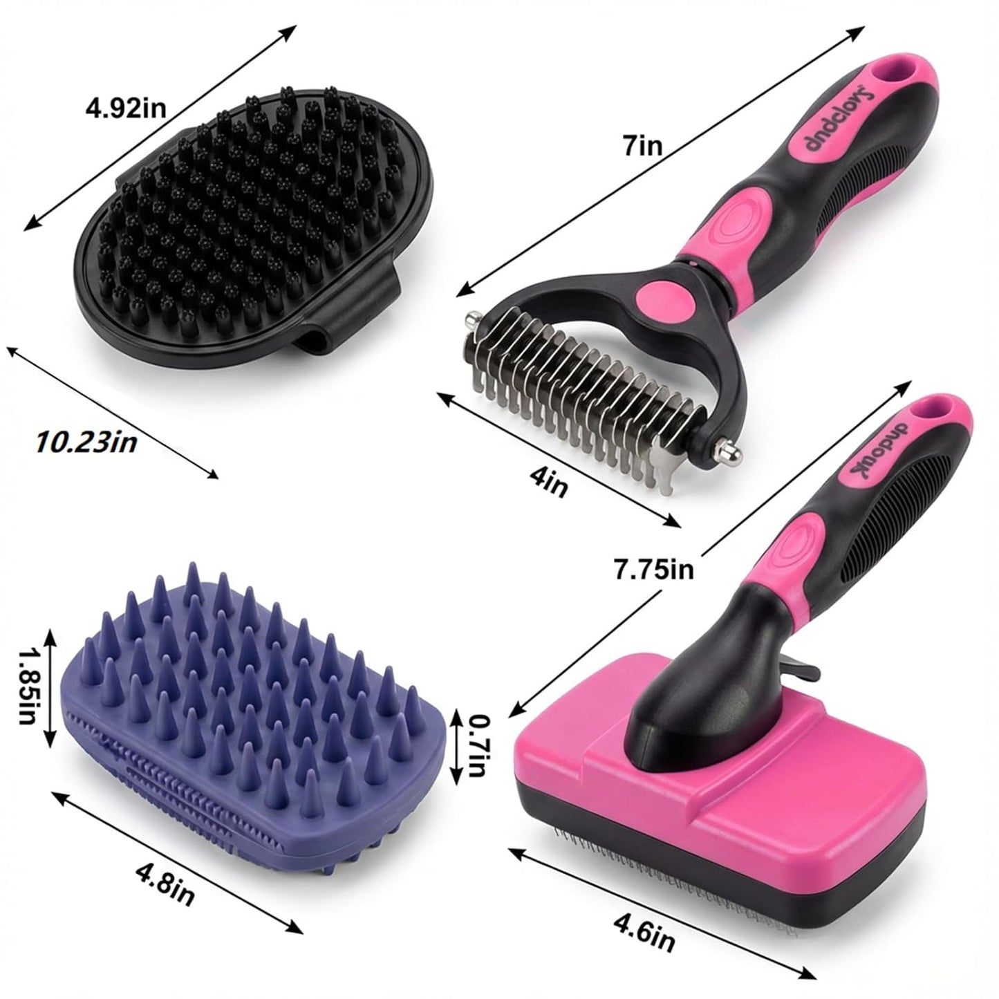 PETIMP STORE 4PCS Self Cleaning Slicker Brush, Pet Grooming Rake, Bath Brush & Massage Brush for Short/Long Haired Dogs, Cats & Horses, Pet Grooming Deshedding Tools - Pet Supplies (White Black)