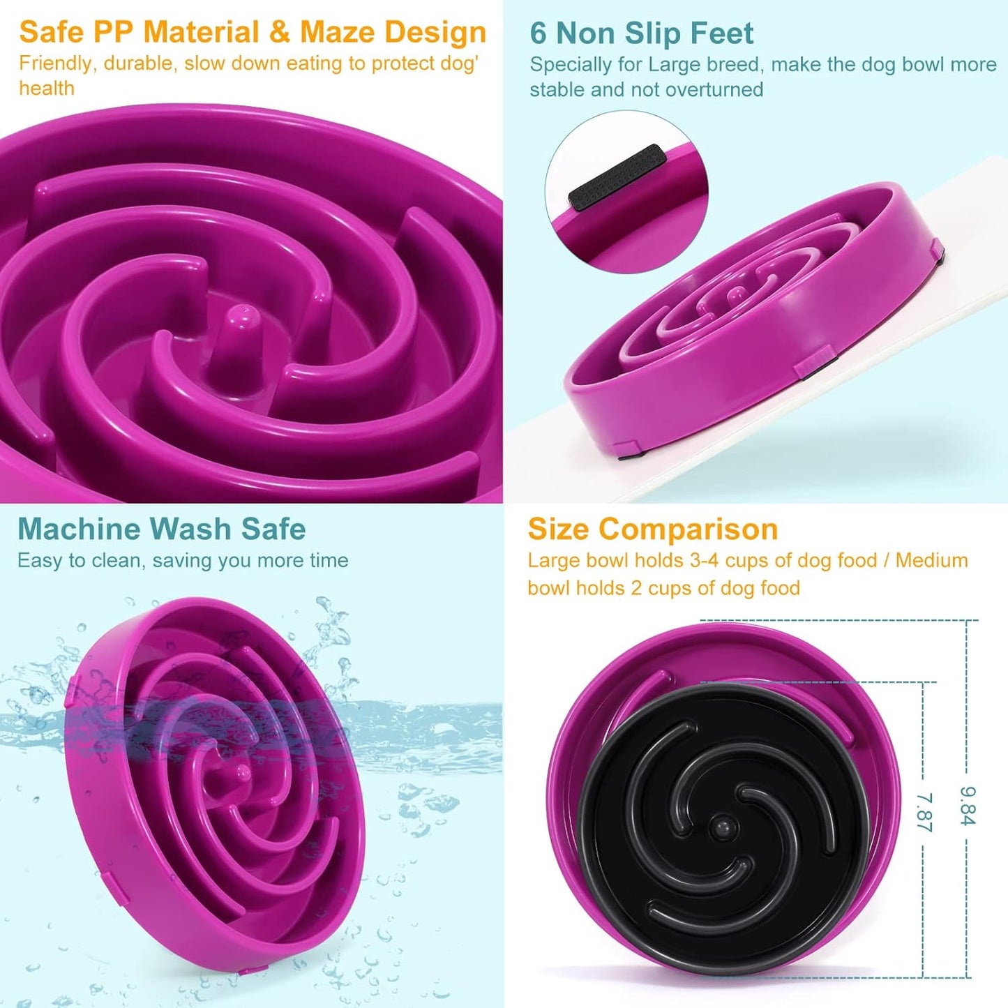 Slow Feeder Maze Puzzle Bowl - Large Dog Non Slip Interactive Food Dishes - Bloat Stop, Choking Prevention - Pink