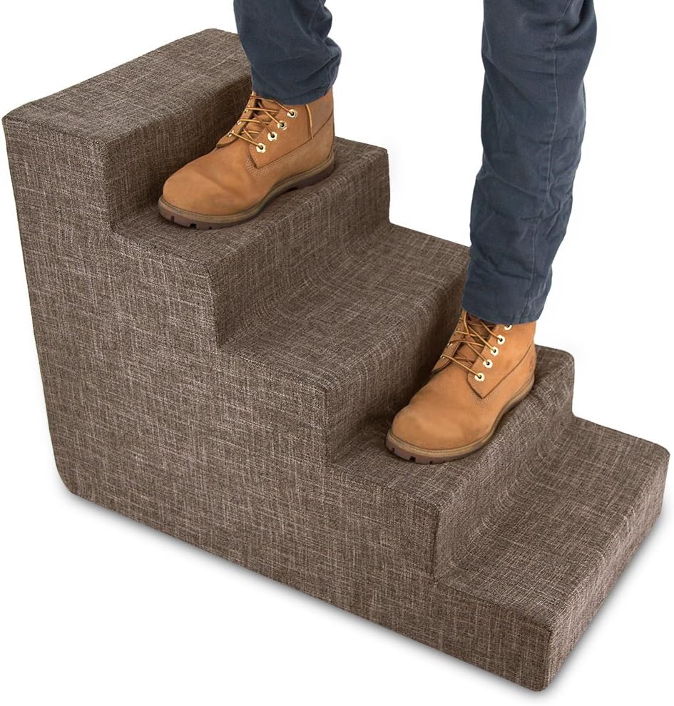 Best Pet Supplies Dog Stairs & Steps - Foam Steps for Small Dogs & Cats, Non-Slip Indoor Balanced Pet Step Support, Dog Ramp, No Assembly, Ash Gray Linen, 2-Step (12-inch Height)