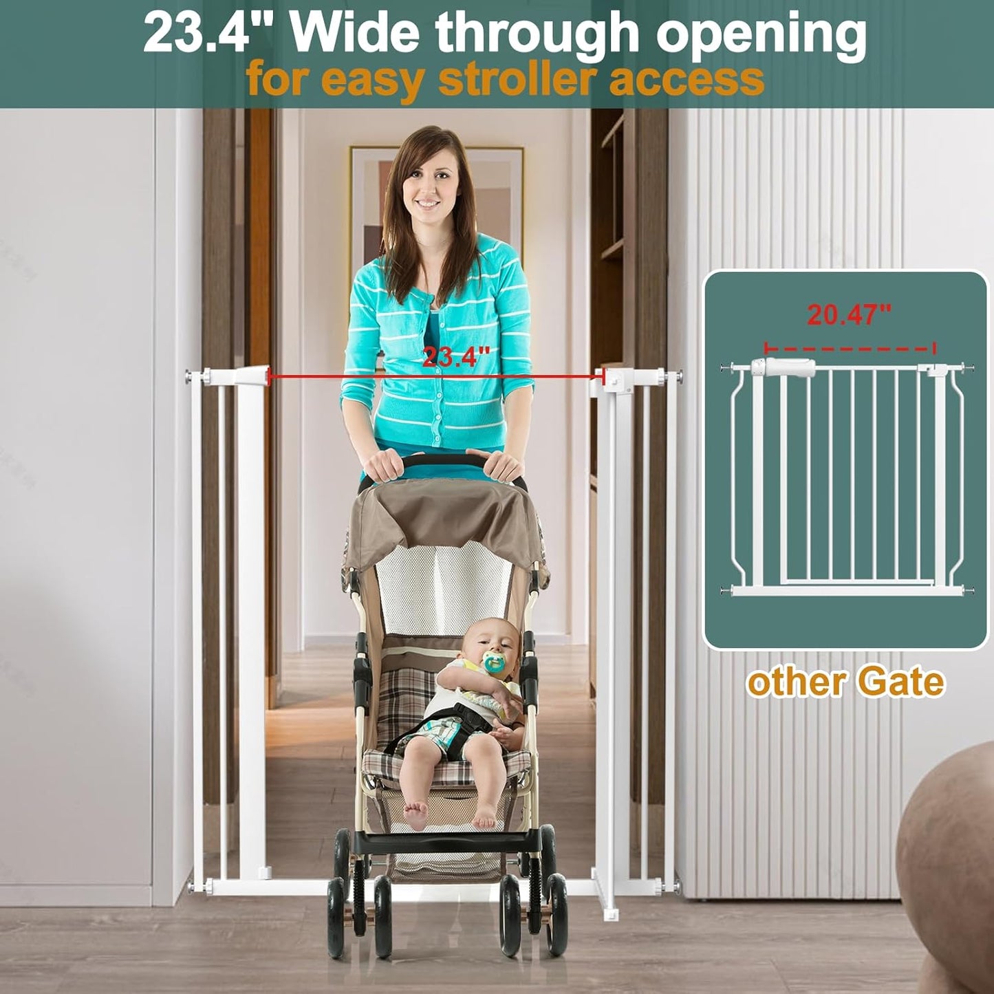AiWMGL 40.55" Tall, 53.74-61.61 Inch Wide, 1.37" Ultra Narrow Spacing Dog Pet Baby Gate Indoor for Doorway Hallway, Pressure Mounted 54 55 56 57 58 59 60 61 Inches Wide