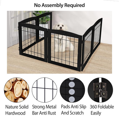 LZRS 2-Panel Freestanding Foldable Wood Dog Gate – Solid Wood & Steel Wire, Chew-Resistant Pet Barrier for Indoor Use, Ideal for Small to Medium Dogs, White