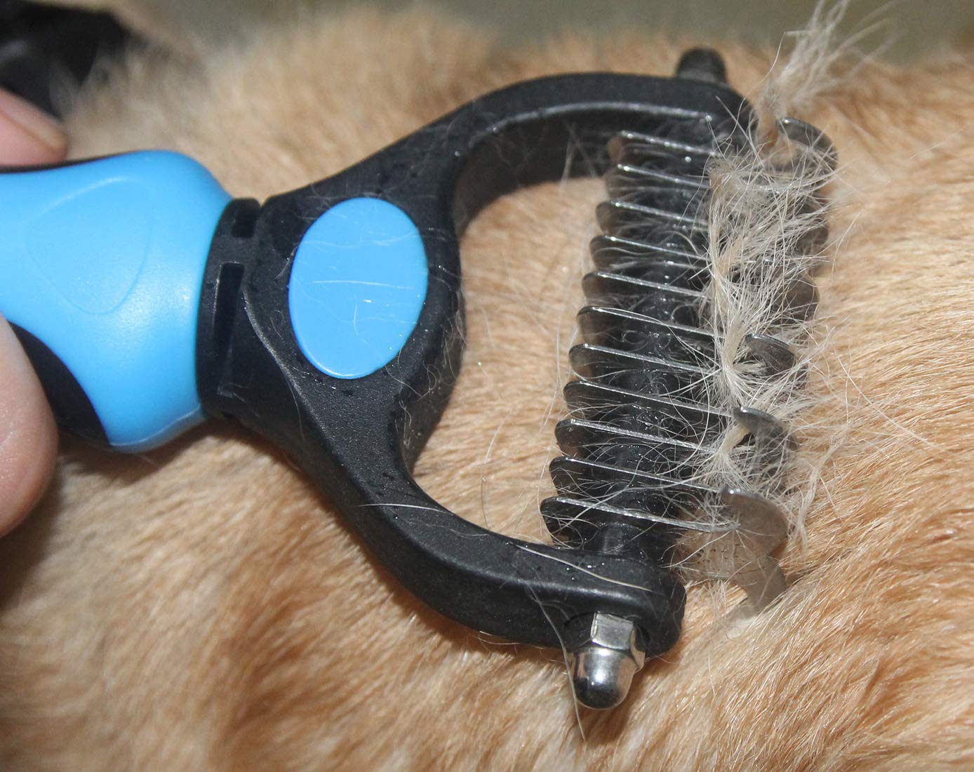 Maxpower Planet Hair Brush - Double Sided Shedding, Dematting Undercoat Rake for Dogs and Cats - Extra Wide Dog Grooming Brush, Reduce Shedding by 95%, Turquoise