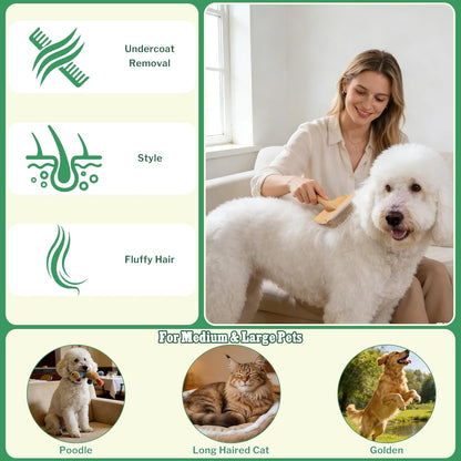 Slicker Brush for Long-Haired Dogs & Cats, Professional Dog Grooming Brush for (Goldendoodles, Poodles, Labradoodles), Large Pets Pin Tips Brushes with Natural Beech Wood Ergonomic Handle