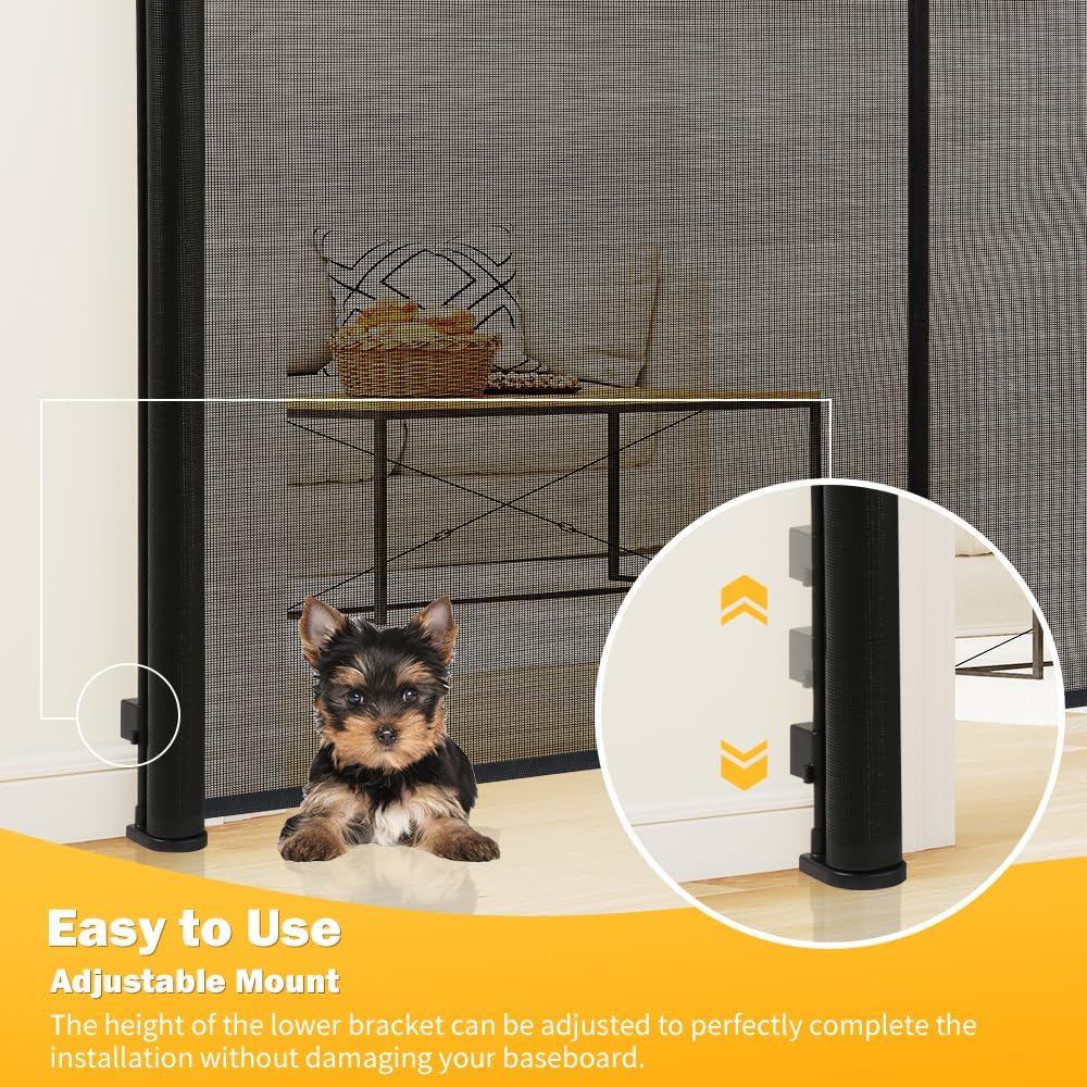 47” Extra Tall Retractable Baby Gate, Reinforced Mesh Dog Gate Extends to 71" Wide, Baby Gate for Stairs, Doorways, Hallways, Indoor and Outdoor, Black
