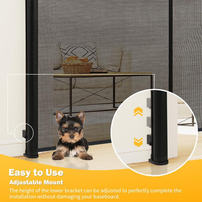 47” Extra Tall Retractable Baby Gate, Reinforced Mesh Dog Gate Extends to 71" Wide, Baby Gate for Stairs, Doorways, Hallways, Indoor and Outdoor, Black