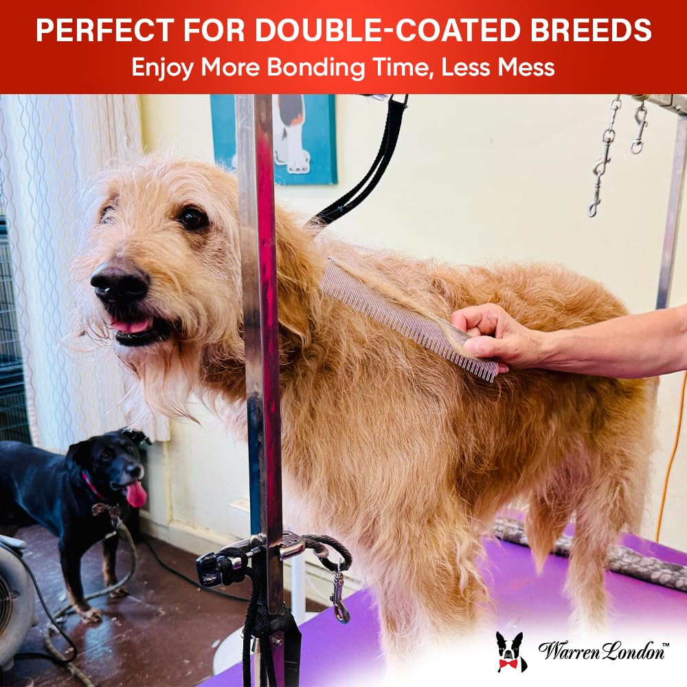 Warren London Detangling Strong Comb for Dogs | 10 inches | Comfort Control Durability and Detail for Small Medium Large Dogs | Ergonomic Dog Cat Grooming Pet Supplies Deshedding Mat Tool