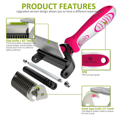 Spring Blossoms-2 in 1 Professional Grooming Rake for Cats & Dogs-Dematting Comb for Easy Mats & Tangles Removing,Pet Brush Safe No More Nasty Shedding and Flying Hair (Orange)